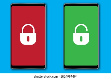 Telephone with a lock. Mobile app icon. Digital security symbol. Password-protected device. Vector illustration.