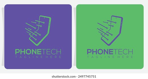 Logotipo del teléfono con el concepto de la tecnología. Este logotipo es adecuado para todas las empresas de electrónica