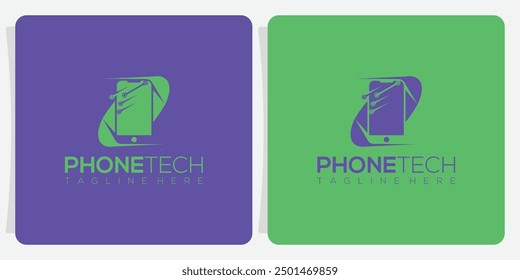 Telephone logo with technology pixels. Mobile Phone Repair Logo Icon Template