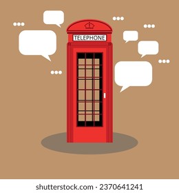 Telephone, London red telephone box. Great Britain landmark, viewing while traveling, symbol of learning English