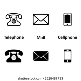 Telephone, Mail, Cellphone vector icons.