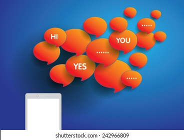 Telephone and messages box orange color on background blue color.