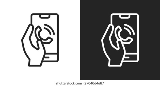 Icono del teléfono móvil en la versión en línea en el fondo blanco y negro