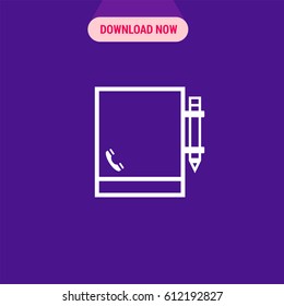 Telephone Notepad with Pen Vector Icon, The outlined symbol of notepad. Simple, modern flat vector illustration for mobile app, website or desktop app 