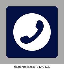 Telephone Number vector icon. Style is flat rounded square button, white and dark blue colors, silver background.