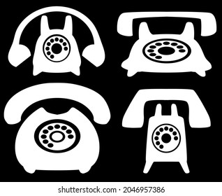 Telephone old model obsolete stencil icon set selection black, vector illustration, horizontal, over white, isolated

