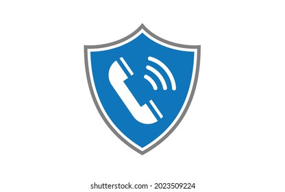 Telephone on shield icon, banking service concept, Secure phone call sign on white background, shield with telephone icon in outline style for mobile, web. Vector graphics