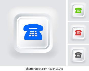 Telephone on White Bevel Square Button