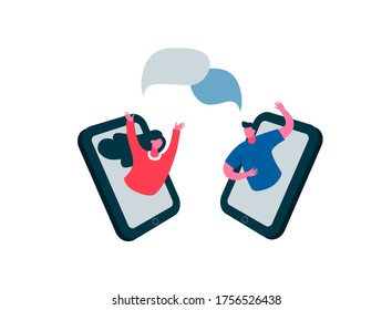 Telephone online communication speech bubble. Illustration of communication between close friends, remote web through social networks, online vector dialogue speech bubble.