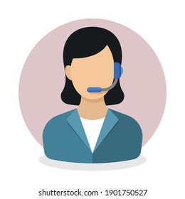 Telephone operator or call center employee icon. Woman with headset answering customer's phone call. Customer care or customer support concept vector illustration