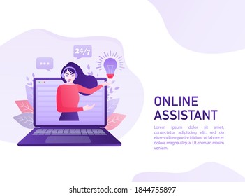 Telephone operator. Cartoon character. Support service icon. Online support call center. Customer service.Vector illustration, virtual business assistant.
