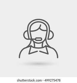 telephone operator icon, thin line in black color with shadow