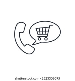 Telephone order of goods, services. Vector linear icon isolated on white background.