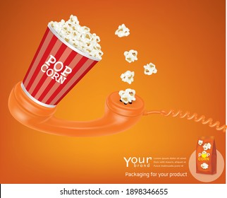 Telephone painting with popcorn .illustration vector