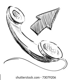 Telephone Phone Icon Arrow Sketch Style.