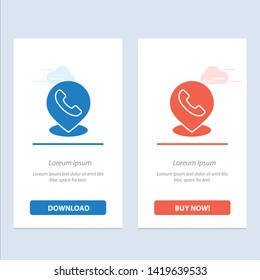 Telephone, Phone, Map, Location  Blue and Red Download and Buy Now web Widget Card Template