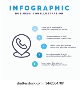 Telephone, Phone, Map, Location Line icon with 5 steps presentation infographics Background