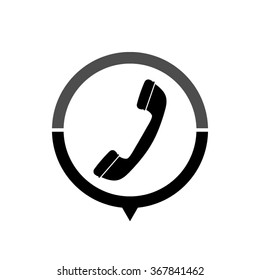 Telephone receiver - black vector icon; map pointer;  message bubble