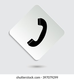 Telephone receiver - black vector icon  on a paper button