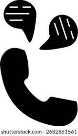 Receptor telefónico con el icono de la burbuja del chat que simboliza el centro de llamada, la Asistencia al cliente, las llamadas de voz, y los servicios de comunicación en fondo transparente