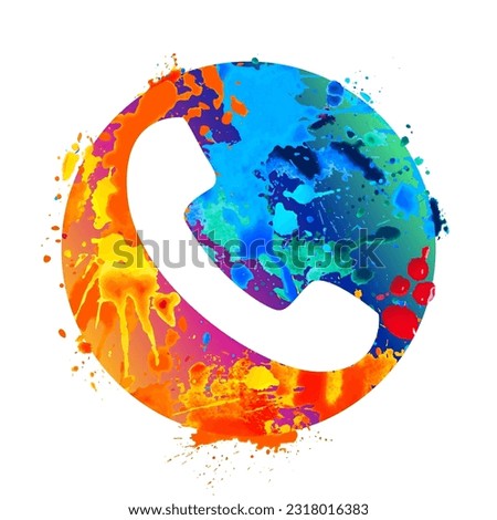 Telephone receiver in a circle vector icon of splash paint