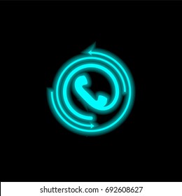 Telephone receiver with circular arrows blue glowing neon ui ux icon. Glowing sign logo vector