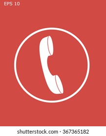 Telephone receiver colored icon on red background vector illustration