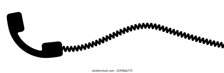 Telephone receiver with a cord. Phone handset with extension cord. Black silhouette isolated on a white background. Vector clipart.