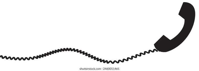 Telephone receiver with a cord. Phone handset with extension cord. Black silhouette isolated on a white background. Vector illustration. EPS 10