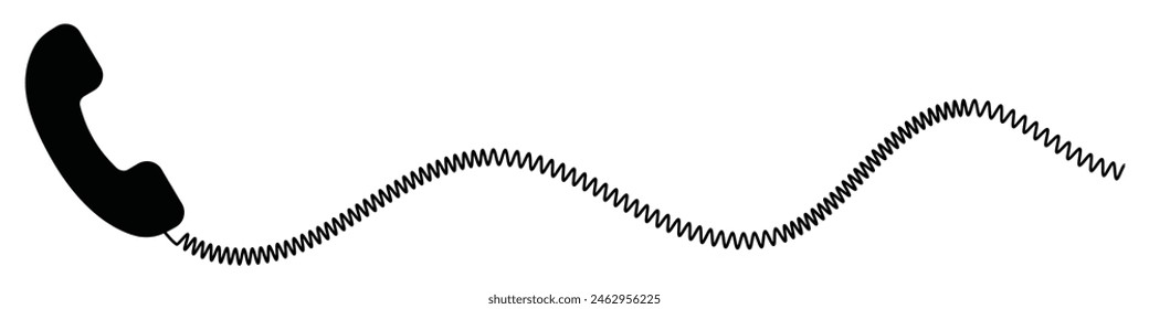 Telephone receiver with a cord. Phone handset with extension cord. Black silhouette isolated on a white background. EPS 10