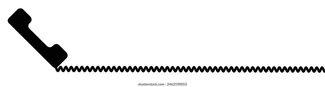 Telephone receiver with a cord. Phone handset with extension cord. Black silhouette isolated on a white background. EPS 10. vector illustraton