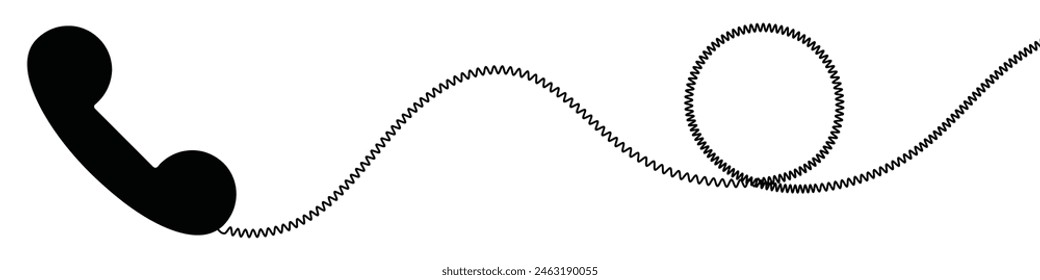 Telephone receiver with a cord. Phone handset with extension cord. Black silhouette isolated on a white background. EPS 10. vector illustraton