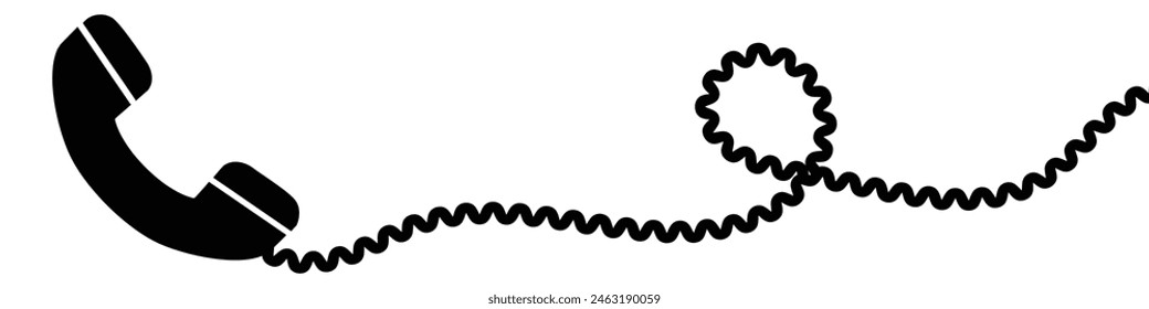 Telephone receiver with a cord. Phone handset with extension cord. Black silhouette isolated on a white background. EPS 10. vector illustraton