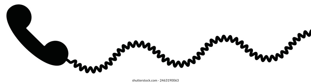 Telephone receiver with a cord. Phone handset with extension cord. Black silhouette isolated on a white background. EPS 10. vector illustraton
