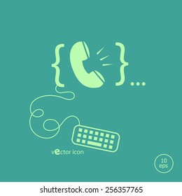 Telephone receiver and flat design elements. Design concept icons for application development, web page coding and programming,  web design, creative process, social media, seo.
