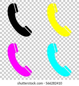 Telephone receiver icon. Colored set of cmyk icons on transparent background.