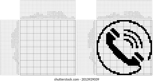 Icono Receptor De Teléfono Icono Arte De Píxel No-Gráfica, Gridddlers De Juego De Rompecabezas Lógico, Pic-A-Pix, Pintado De Imágenes Por Números, Picross, Ilustración De Arte Vector