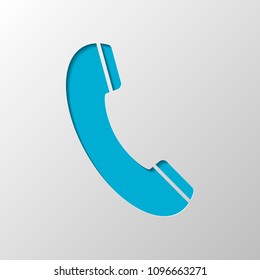 Telephone receiver icon. Paper design. Cutted symbol with shadow