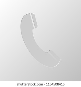 Telephone receiver icon. Paper design. Cutted symbol. Pitted style