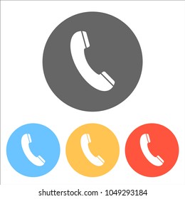 Telephone receiver icon. Set of white icons on colored circles