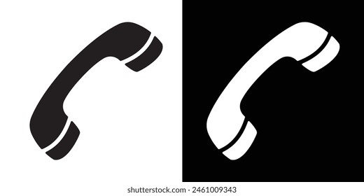 Telephone receiver icon, symbol with a cord. Phone icon silhouette, vector isolated on white background. Vector illustration.