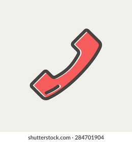 Telephone receiver icon thin line for web and mobile, modern minimalistic flat design. Vector icon with dark grey outline and offset colour on light grey background.