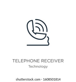 Telephone receiver icon. Thin linear telephone receiver outline icon isolated on white background from technology collection. Line vector sign, symbol for web and mobile
