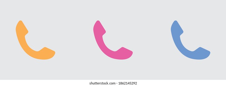 Telephone receiver icons three different color yellow pink or blue icons vector illustration.