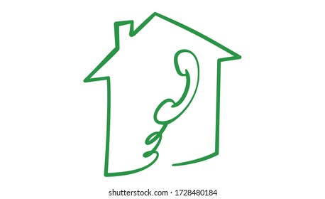 Telefonempfänger im Haus Ikone, Handzeichstil, Vektor-Illustration