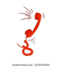 Telephone receiver isolated on white background. Red ringing handset. Hotline symbol. Contact center or urgent call concept. Talking with service support hotline. Stock vector illustration