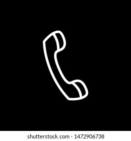 Telephone Receiver Line Icon On Black Background. Black Flat Style Vector Illustration