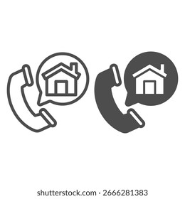 Línea de receptor de teléfono e ícono sólido, concepto de consulta de línea directa, llamada telefónica, signo de Vector de burbuja de discurso sobre fondo blanco, ícono de estilo de contorno para concepto móvil y Diseño web. Gráficos de Vector