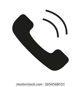 Telephone Receiver With Sound Waves Solid Icon. Communication, Call, And Connectivity Silhouette Symbol. Telecommunication And Contact Representation. Isolated Vector Illustration.