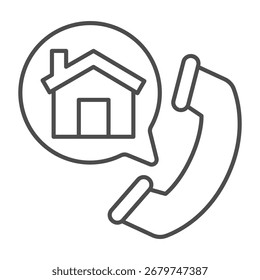 Telephone receiver thin line icon, hotline consultation concept, phone call, speech bubble vector sign on white background, outline style icon for mobile concept and web design. Vector graphics